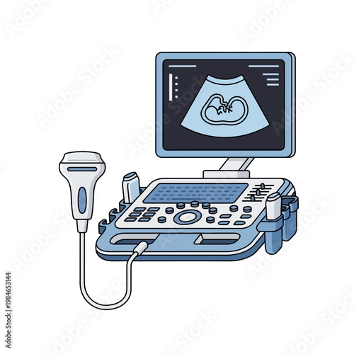 Medical Ultrasound Machine Displaying Fetus Scan - Modern Healthcare Technology