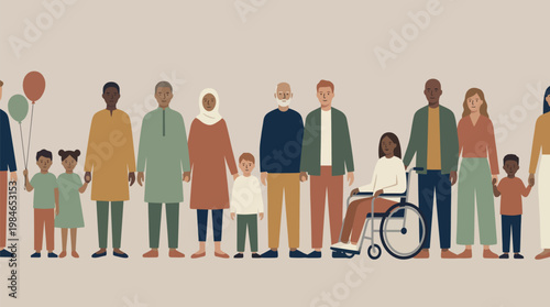 A vibrant illustration showcasing a diverse group of people, celebrating unity and representation, perfect for symbolizing community and inclusivity. 