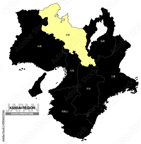 [日本地図] 関西地方 京都府の府県名入り位置地図