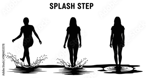 Woman stepping in water creating a splash sequence with motion