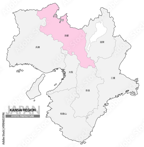 [日本地図] 関西地方 京都府の府県名入り位置地図