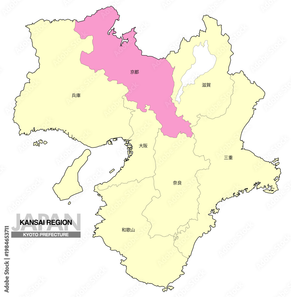 Fototapeta premium [日本地図] 関西地方 京都府の府県名入り位置地図