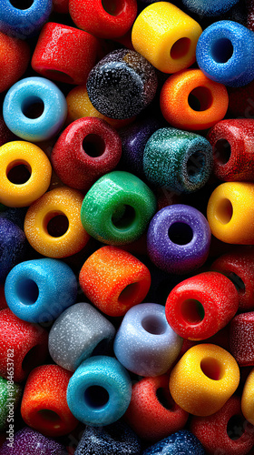 Colorful plastic beads closeup