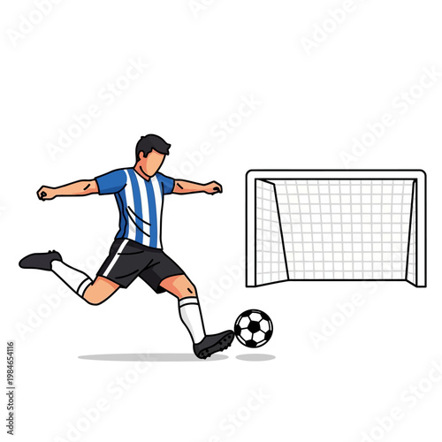 Soccer Player Kicking Ball Towards Goal - Dynamic Action Illustration