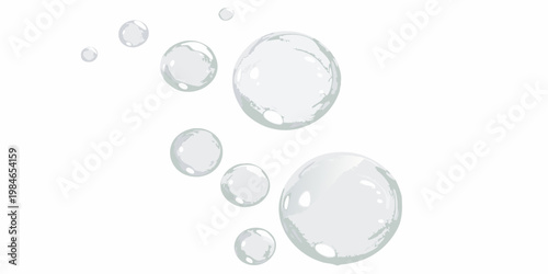 A collection of transparent water droplets on a white background
