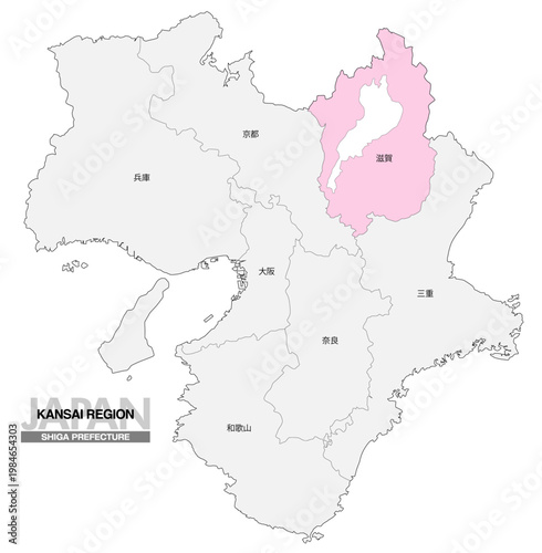 [日本地図] 関西地方 滋賀県の府県名入り位置地図