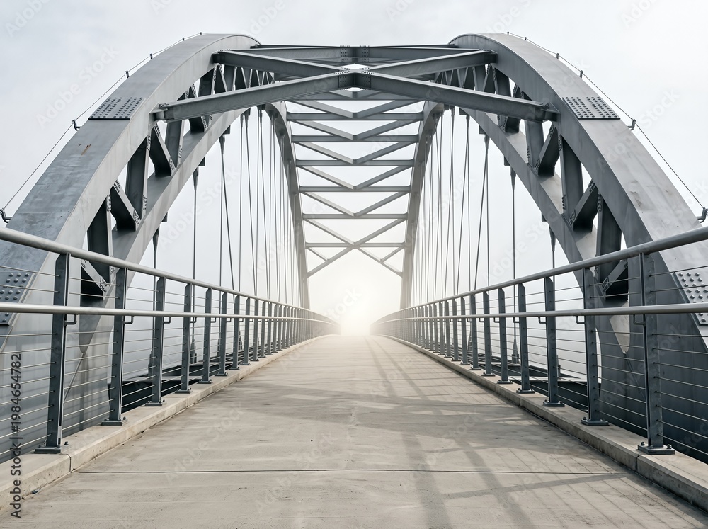 Fototapeta premium A steel bridge stretches forward, symbolizing a journey into a bright future.