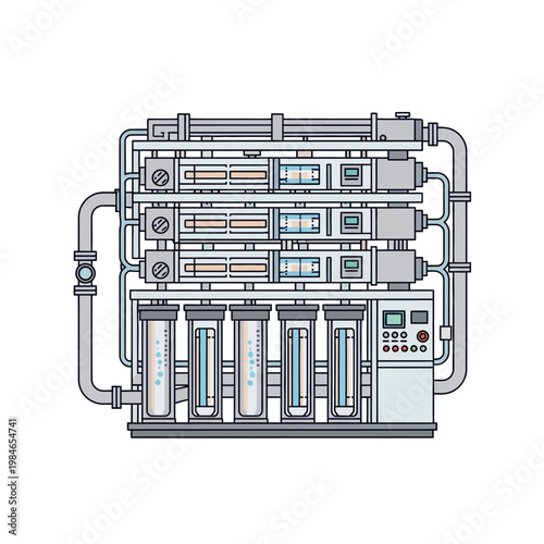 Industrial Water Filtration System with Multiple Filters and Control Panel