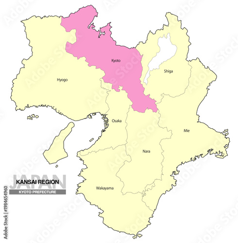 [日本地図] 関西地方 京都府の府県名入り位置地図 (英語)