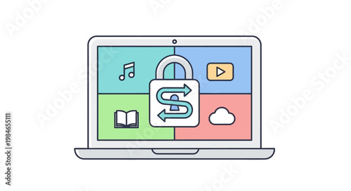 Digital data protection and online security concept with locked laptop.