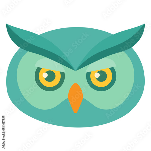 Owl head icon isolated on white background. Flat vector illustration representing night bird. Symbol of wisdom and nighttime chronotype concept for biology and psychology research