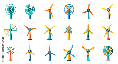 Collection of various wind turbine icons.