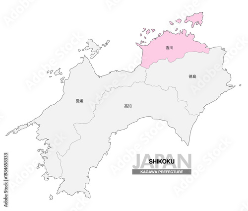 [日本地図] 四国の香川県の県名入り位置地図