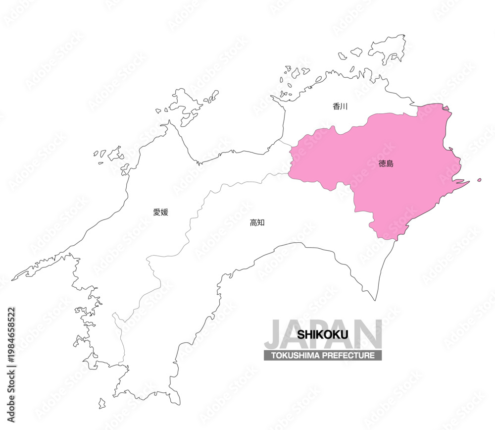 Fototapeta premium [日本地図] 四国の徳島県の県名入り位置地図
