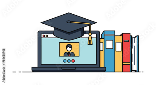 Online Education and E-learning Concept with Laptop and Books