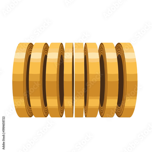 Golden Coin Rolls Stacked Seamlessly on White Background