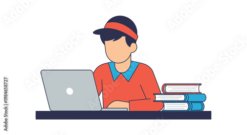 Dedicated student learning remotely with a laptop and books, embracing modern digital education