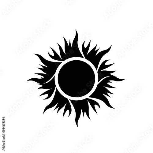Solar Flare Icon, Black Sun Symbol, Vector Graphic, Flame Emblem