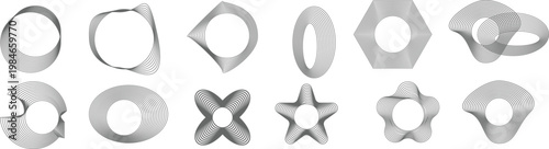 abstract  rendered illustration of a metal wire  with circular distortion lines and black-and-white radial ripple patterns .Abstract sound wave vector illustration.