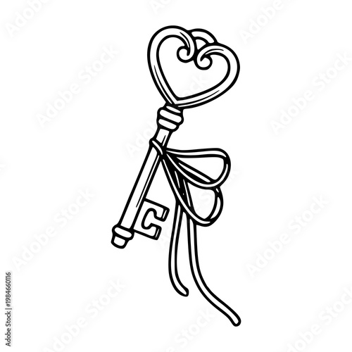 antique heart key sketch for love and security concept