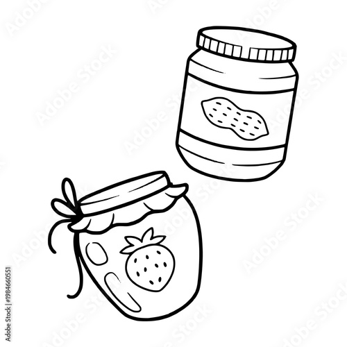 strawberry jam and peanut butter jars doodle illsutration