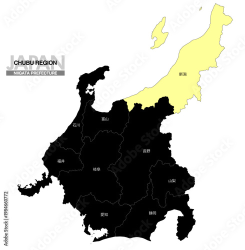 [日本地図] 中部地方の新潟県の県名入り位置地図