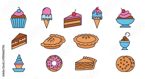 A variety of sweet baked desserts.