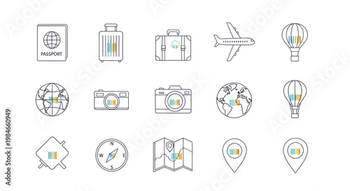Travel and tourism icons set.