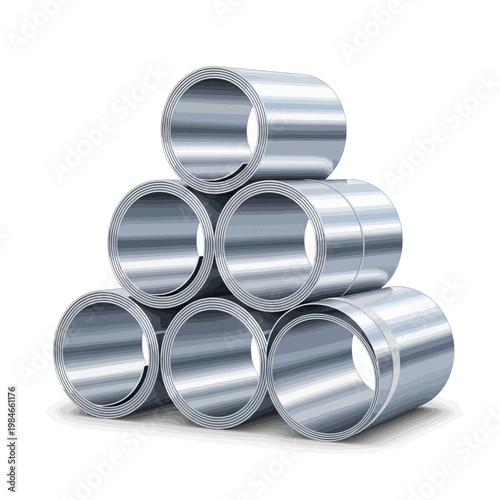 Stack of Metal Coils Isolated on White Background, Industrial Material