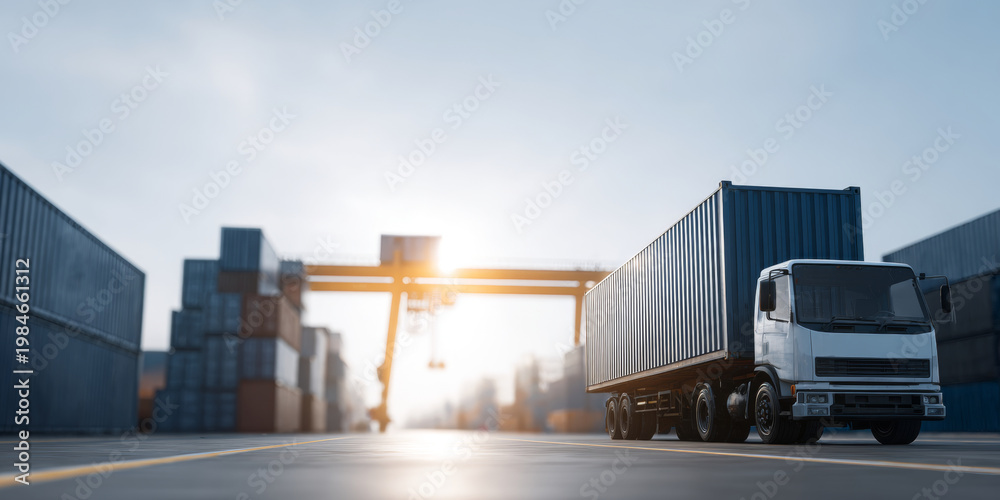 Obraz premium Container truck at shipping port terminal