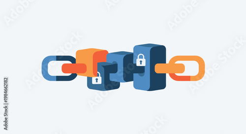 Flat minimalist illustration of blockchain immutability b
