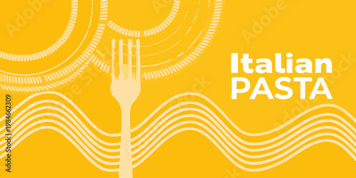 Stylized illustration of a pasta fork with swirling noodle shapes