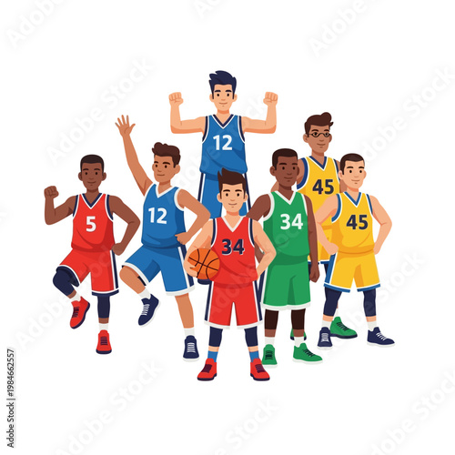Diverse Basketball Team Posing Together, Sports Teamwork and Competition