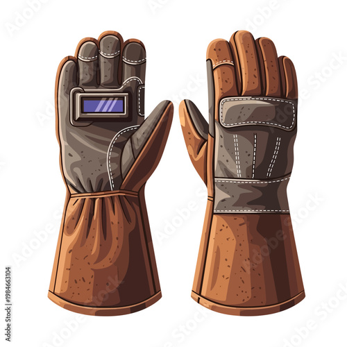 Brown Leather Welding Gloves with Blue Display