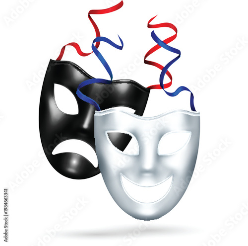 Professional drama masks in metallic gold and silver finish vector