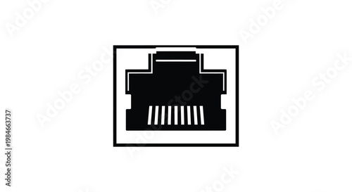 A black silhouette of a rj45 ethernet connector against a white background silhouette