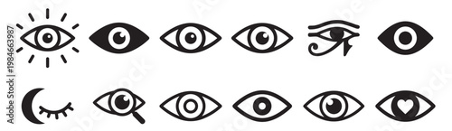 eye icon set with vision symbols open closed and stylized variations vector illustration isolated on transparent background