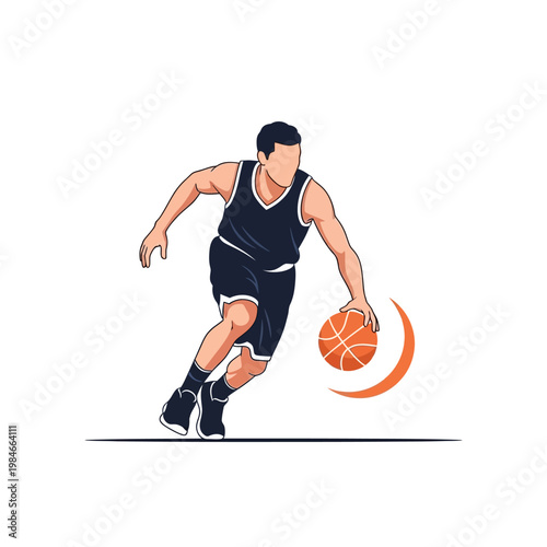 Basketball Player Dribbling Ball Action Sport Illustration