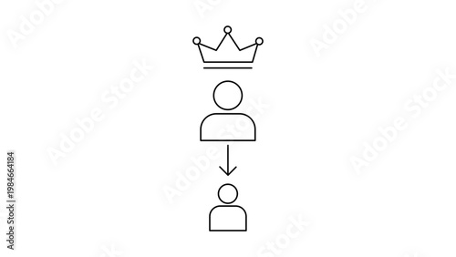 Succession Planning Vector Icon: A Minimalist Black Line Illustration on White Background Representing Leadership Transition, Inheritance, Royal Succession, and Corporate Management Hierarchy.