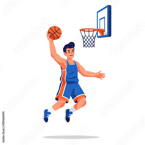 Basketball Player Dunking Ball Over Hoop - Dynamic Sports Illustration