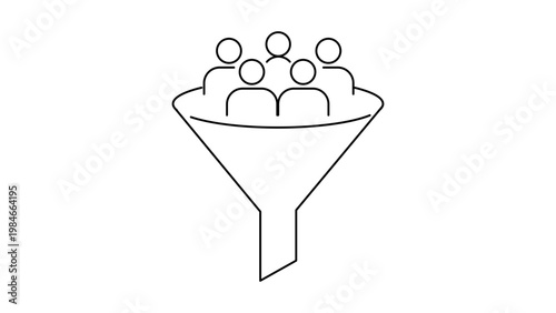 Foto Minimalist Talent Pool and Recruitment Funnel Black Line Vector Icon on White Background