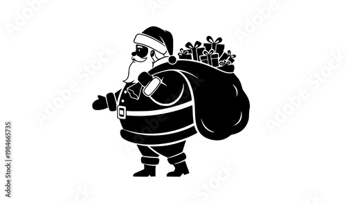 Santa silhouette vector christmas gift sack black icon holiday design