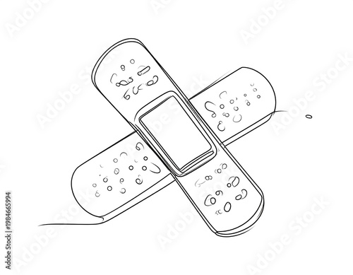 Two adhesive bandages crossed, overlapping slightly; line art style drawing