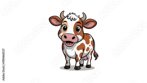 A cheerful cartoon cow with brown and white patches standing upright Vector