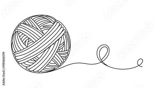 Ball of wool vector yarn line art for knitting or crocheting projects on grey.