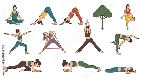 Yoga poses and exercise set for healthy lifestyle