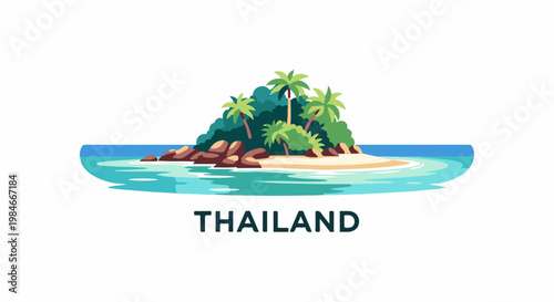 Tropical island paradise with palm trees and clear blue ocean