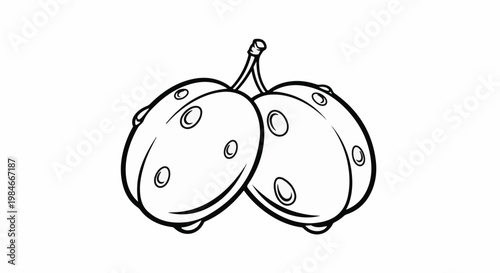Two cartoonish olives with stems and small circles on them