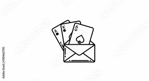 Three playing cards, two aces and one king, emerge from a sealed envelope
