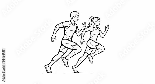 Two athletes, a man and a woman, in mid-stride during a race